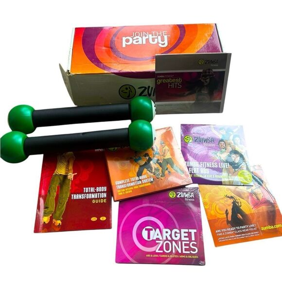 NWT VINTAGE ZUMBA FITNESS “JOIN THE PARTY” COMPLETE WORKOUT SET WITH DVD’S - Picture 1 of 11